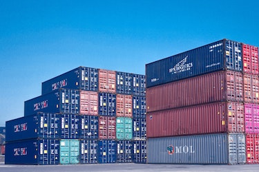 Stacked shipping containers