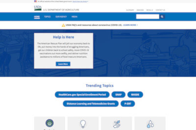 Screenshot of USDA website
