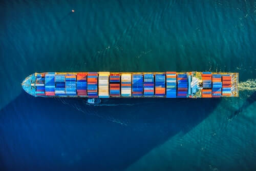Container ship on ocean